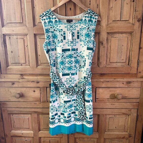 The Limited Dresses & Skirts - The Limited Size‎ Small Cream Turquoise Blue Shift Dress Sleeveless Belted NWT